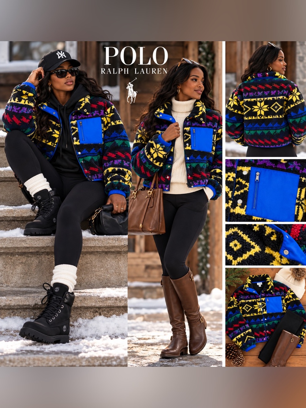 Polo by Ralph Lauren Black Multi-Color Aztec Zip-Up Fleece Jacket